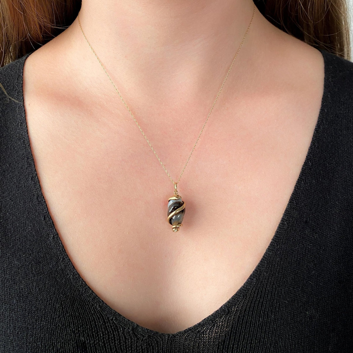 Antique Banded Agate Snake Pendant of 9ct Gold - Trademark Antiques