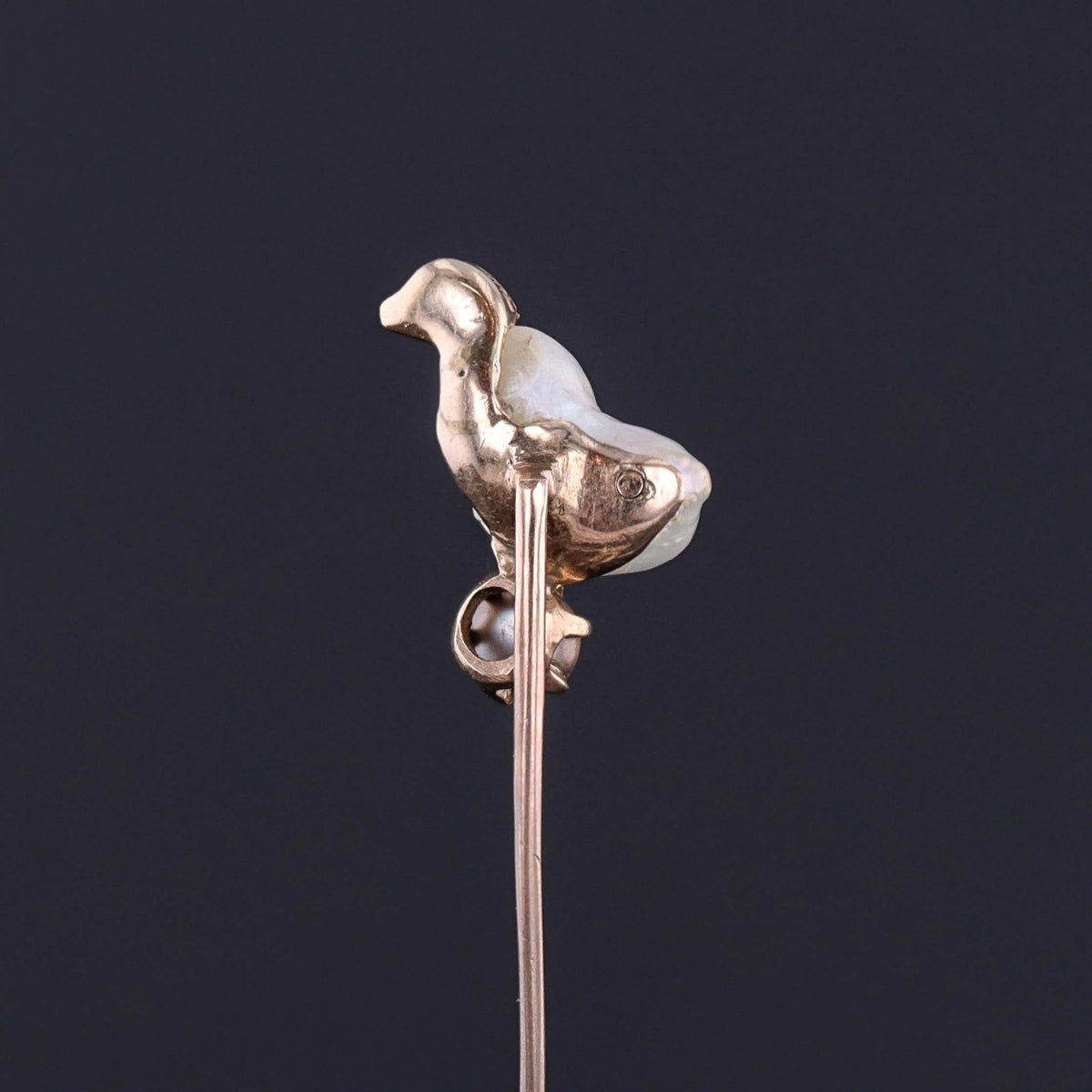 Antique Baroque Pearl Chick Stickpin of 10k Gold - Trademark Antiques