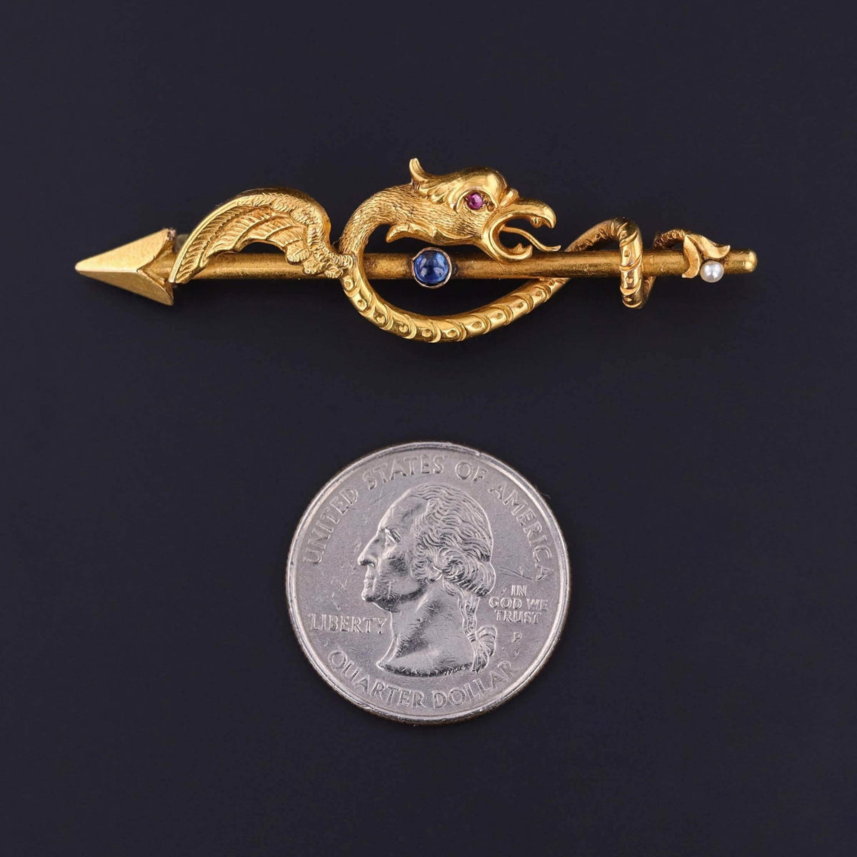 Antique Basilisk Arrow Brooch of 18k Gold - Trademark Antiques