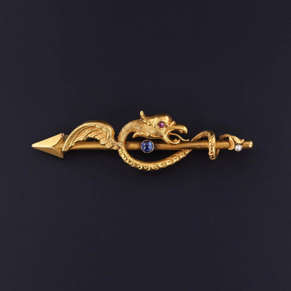 Antique Basilisk Arrow Brooch of 18k Gold - Trademark Antiques