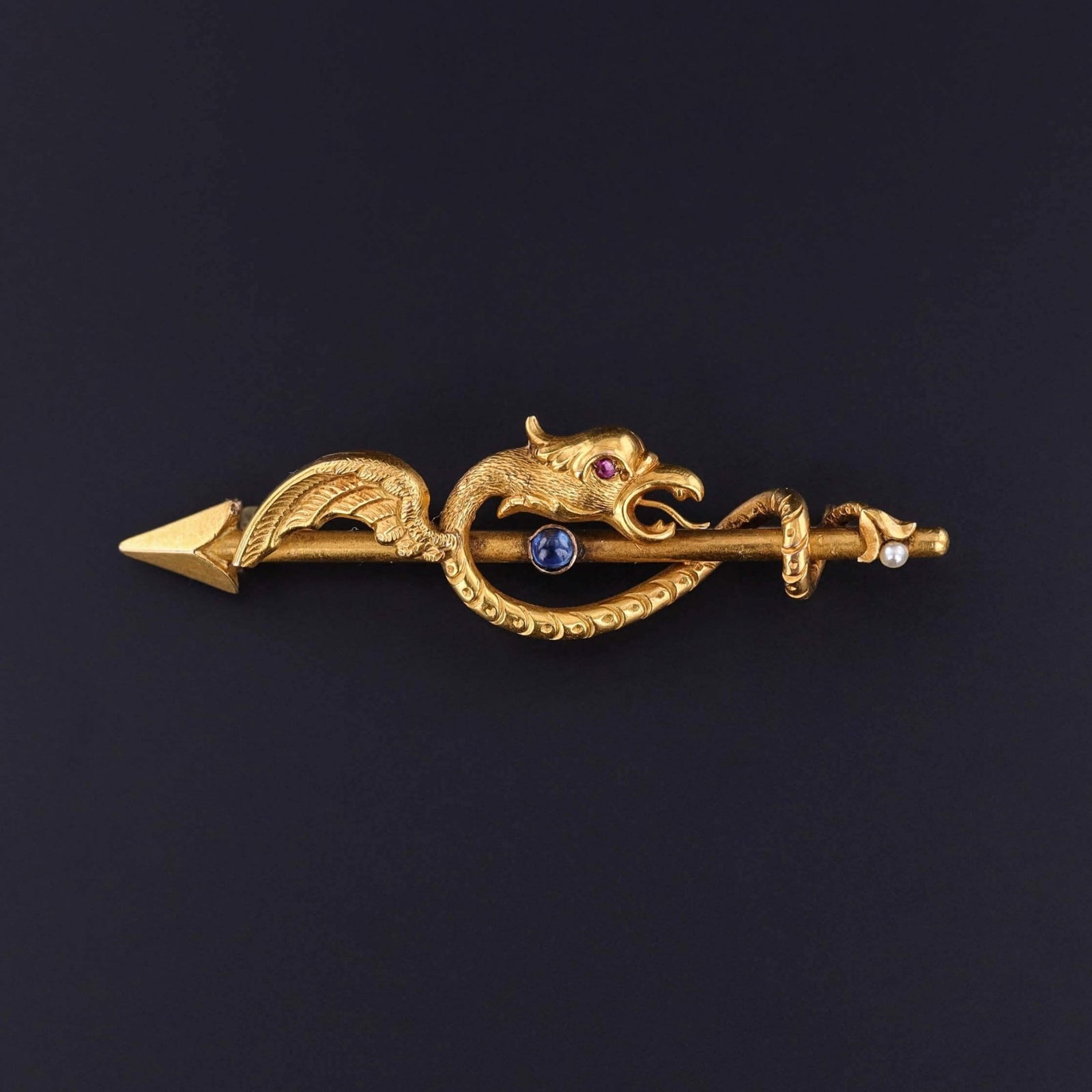 Antique Basilisk Arrow Brooch of 18k Gold - Trademark Antiques