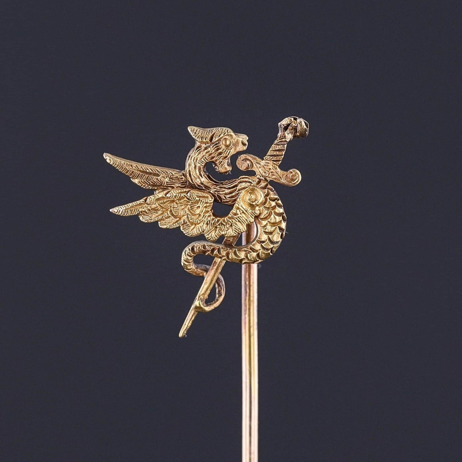 Antique Basilisk or Dragon Stickpin of 14k Gold - Trademark Antiques