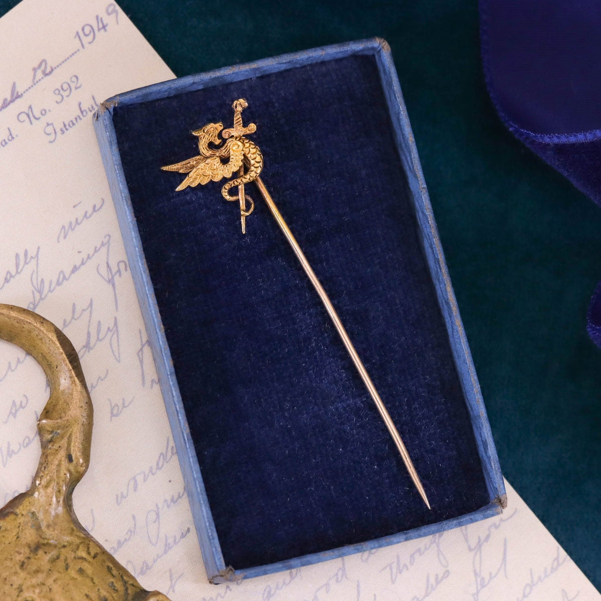 Antique Basilisk or Dragon Stickpin of 14k Gold - Trademark Antiques