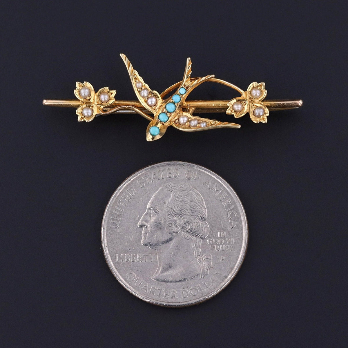 Antique Bird Bar Pin of 15ct Gold - Trademark Antiques