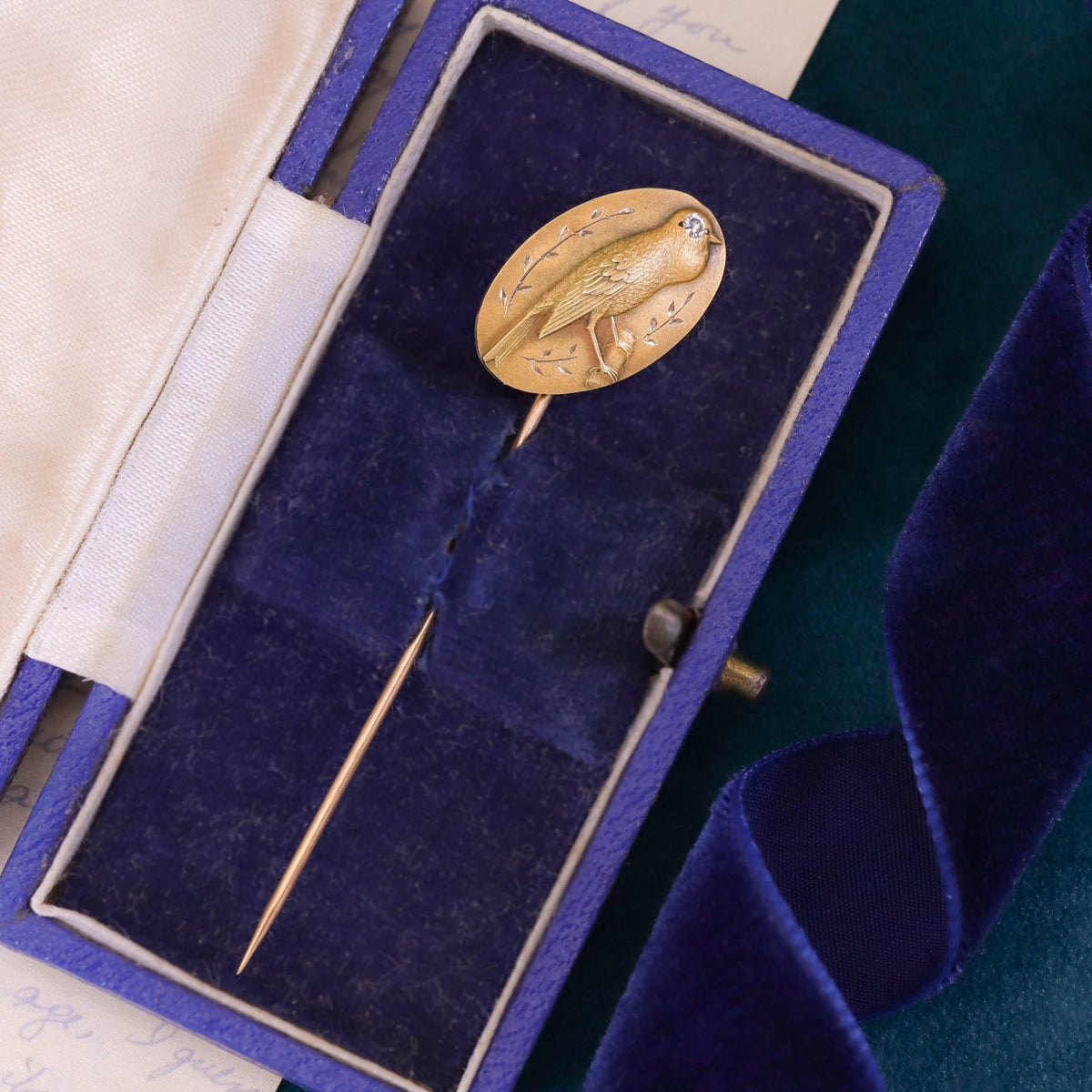 Antique Bird with Diamond Stickpin of 10k Gold - Trademark Antiques