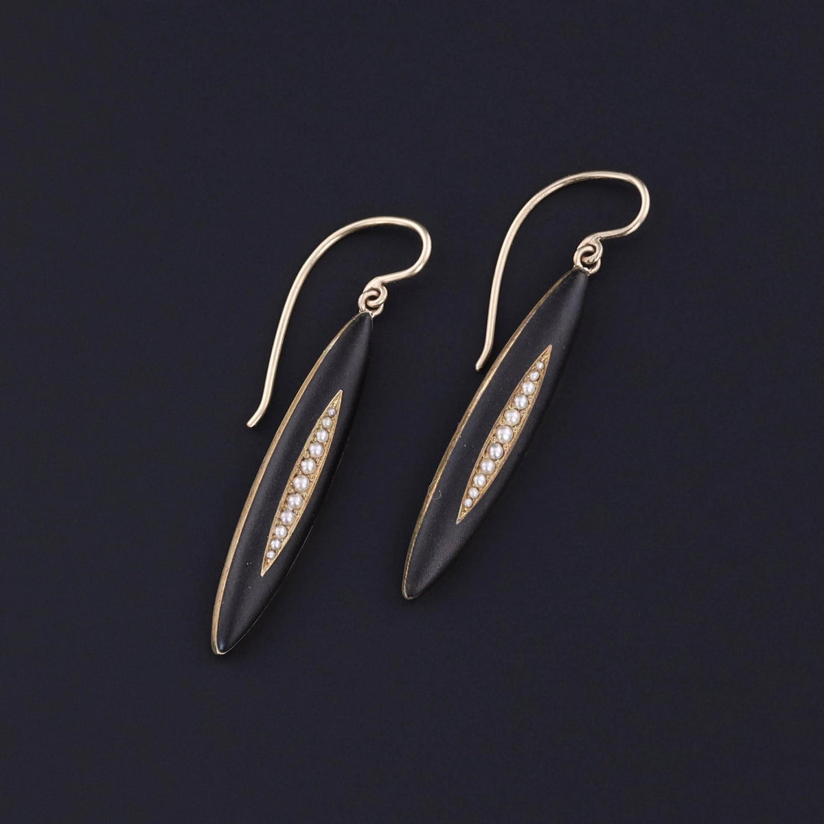 Antique Black Enamel and Pearl Earrings of 14k Gold - Trademark Antiques