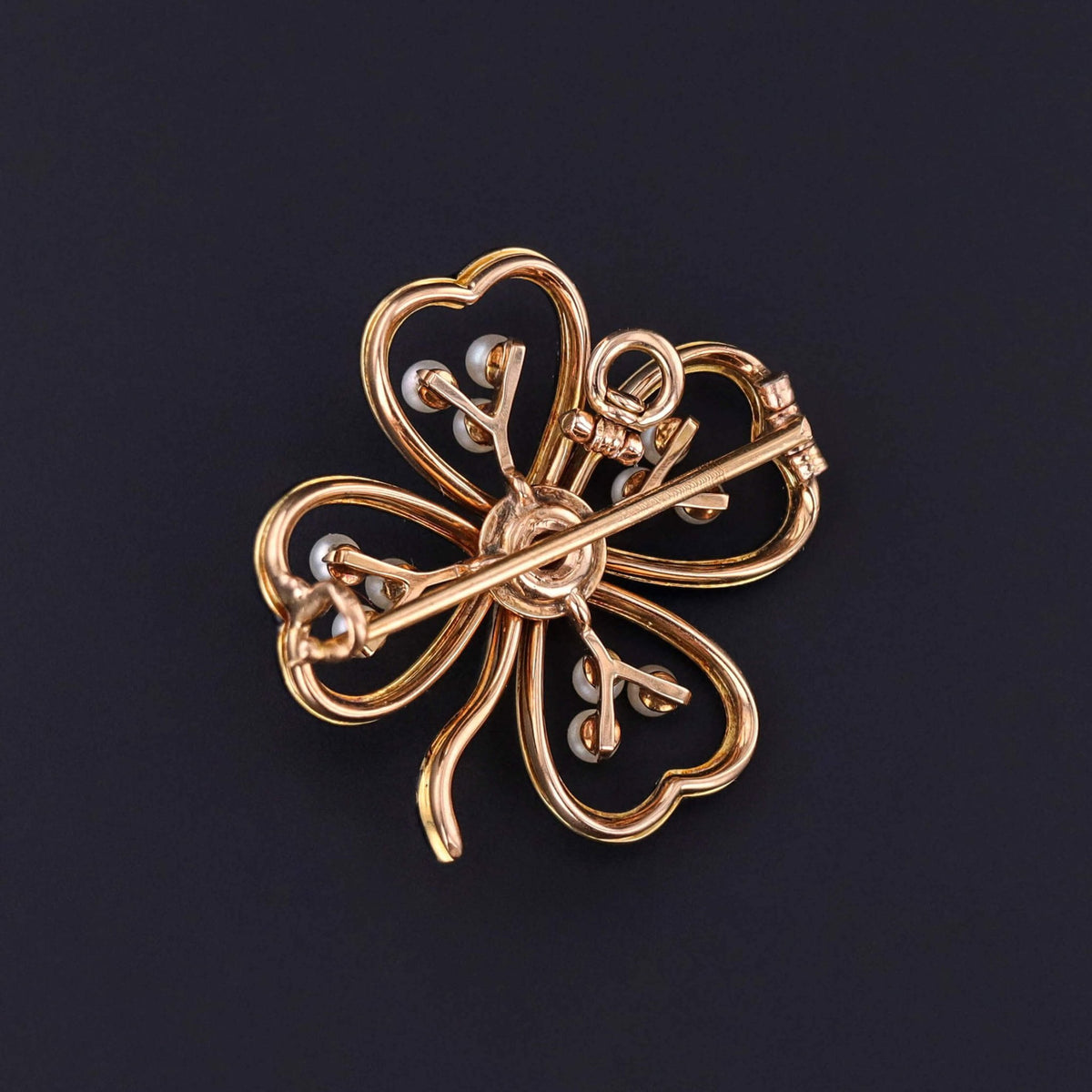 Antique Black Enamel Clover Pendant or Brooch of 14k Gold - Trademark Antiques