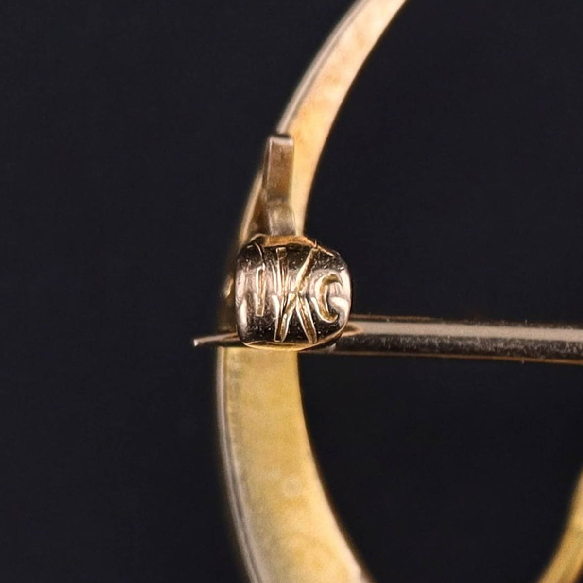 Antique Black Enamel Crescent Moon and Flower Brooch of 10k Gold - Trademark Antiques