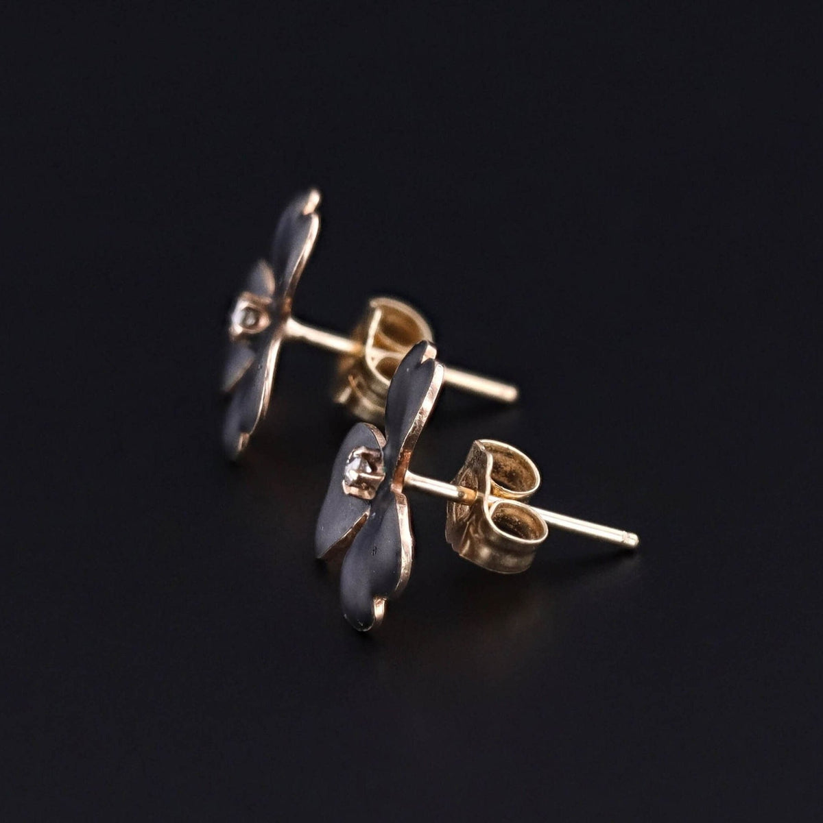 Antique Black Enamel Enamel Earrings of 14k Gold - Trademark Antiques