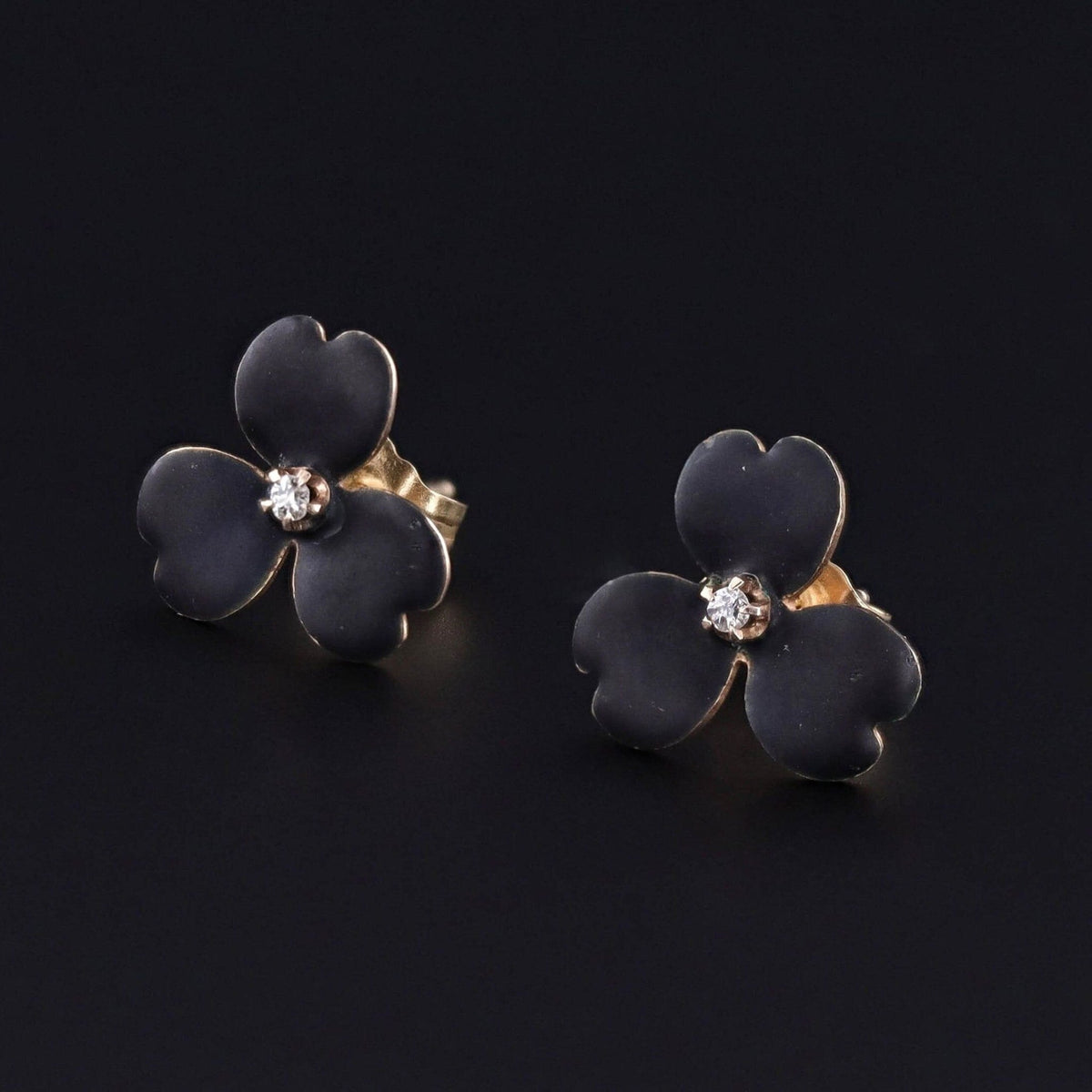 Antique Black Enamel Enamel Earrings of 14k Gold - Trademark Antiques
