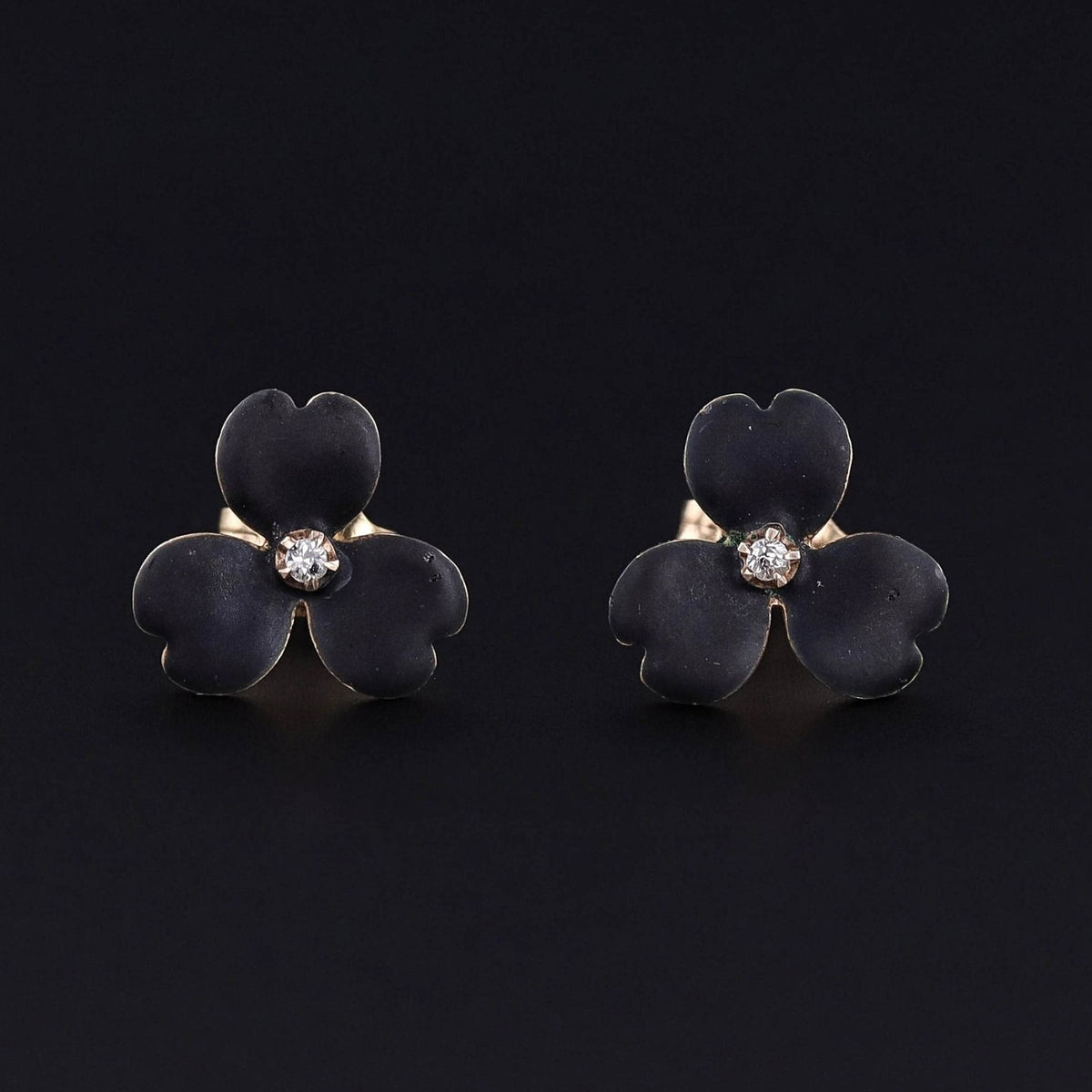 Antique Black Enamel Enamel Earrings of 14k Gold - Trademark Antiques