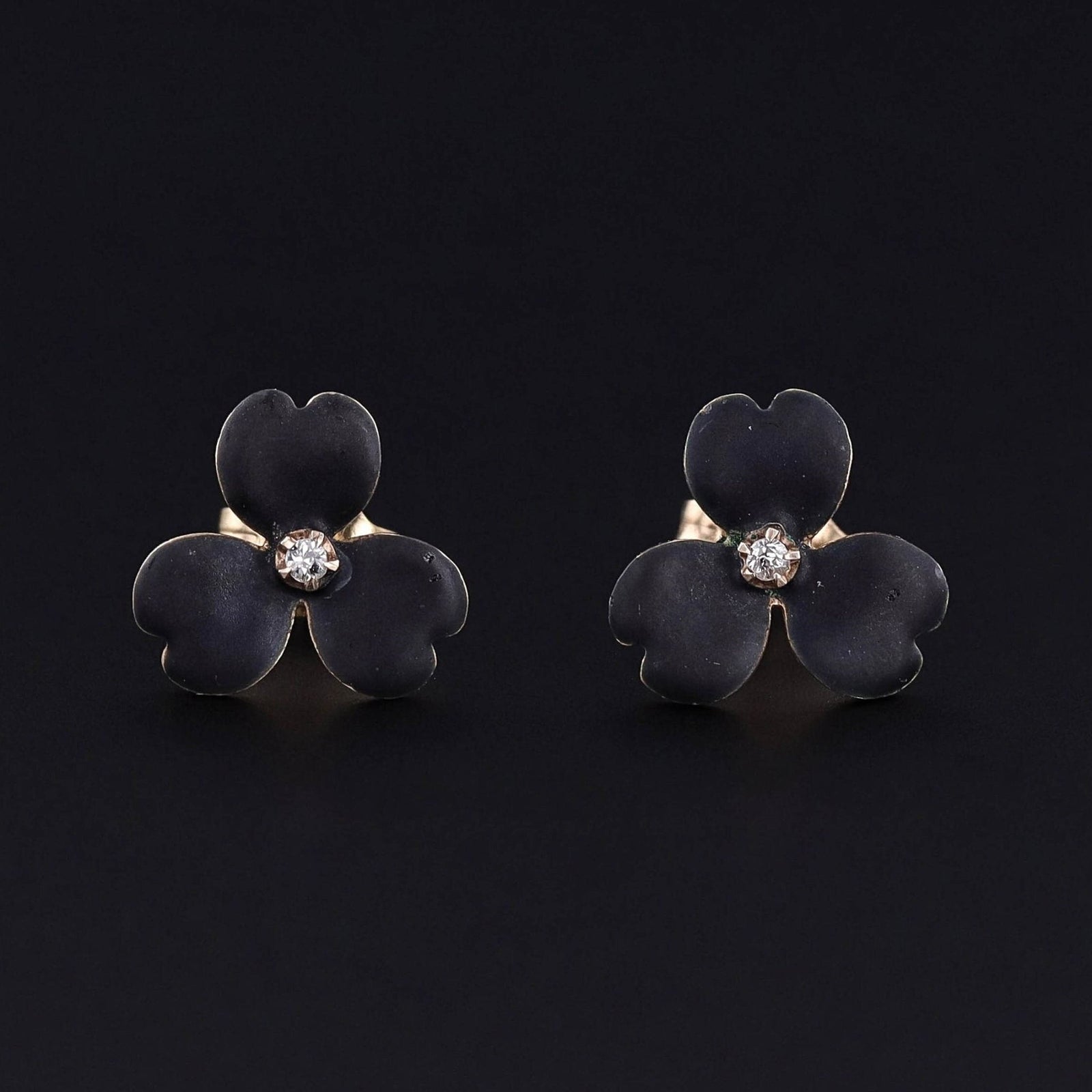Antique Black Enamel Enamel Earrings of 14k Gold - Trademark Antiques