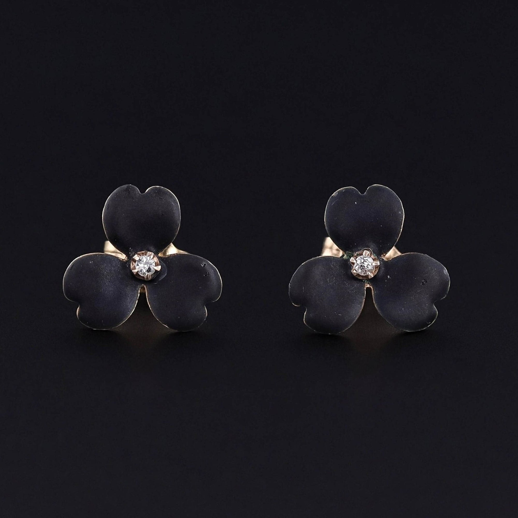 Antique Black Enamel Enamel Earrings of 14k Gold - Trademark Antiques