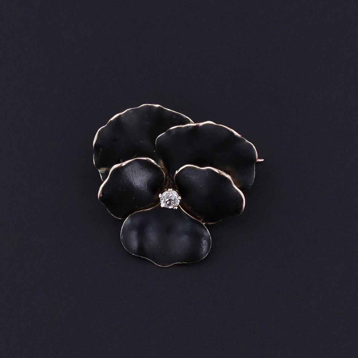 Antique Black Enamel Pansy Brooch of 9ct Gold - Trademark Antiques