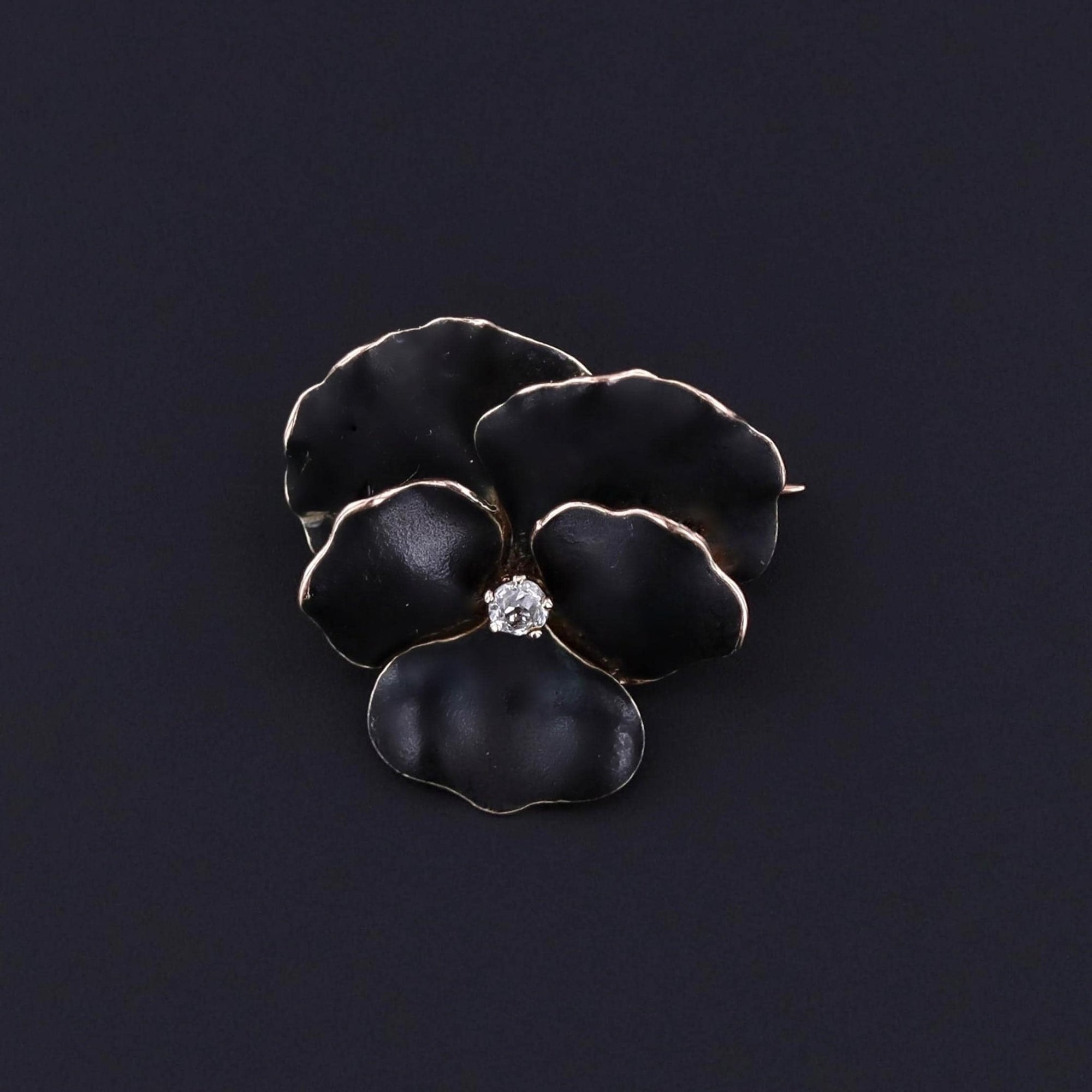 Antique Black Enamel Pansy Brooch of 9ct Gold - Trademark Antiques