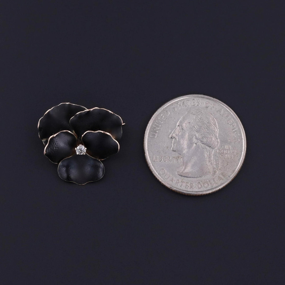 Antique Black Enamel Pansy Brooch of 9ct Gold - Trademark Antiques