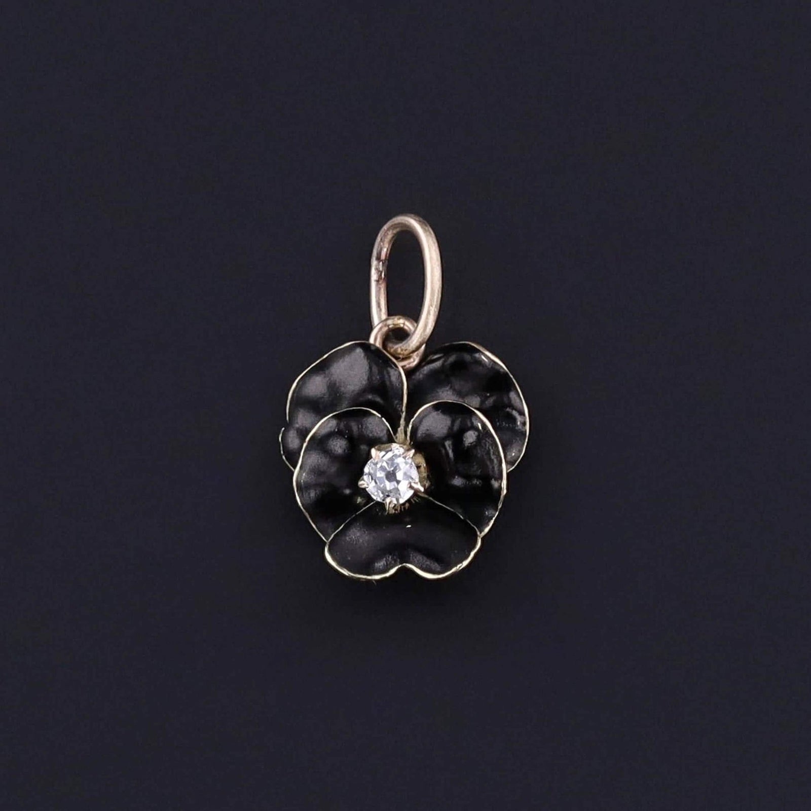 Antique Black Enamel Pansy Charm of 14k Gold - Trademark Antiques