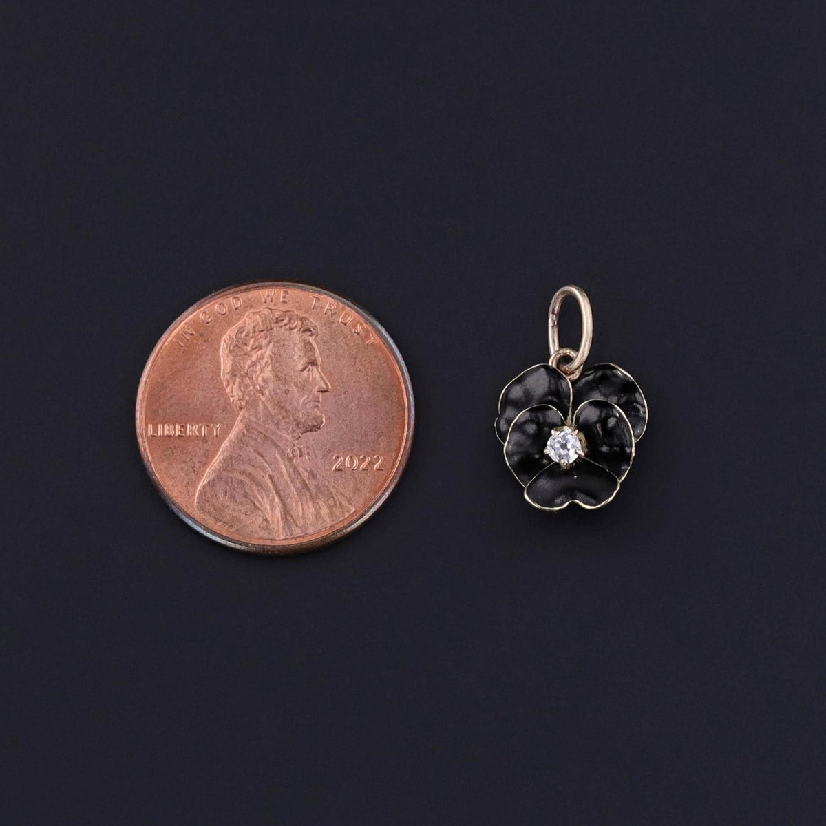 Antique Black Enamel Pansy Charm of 14k Gold - Trademark Antiques