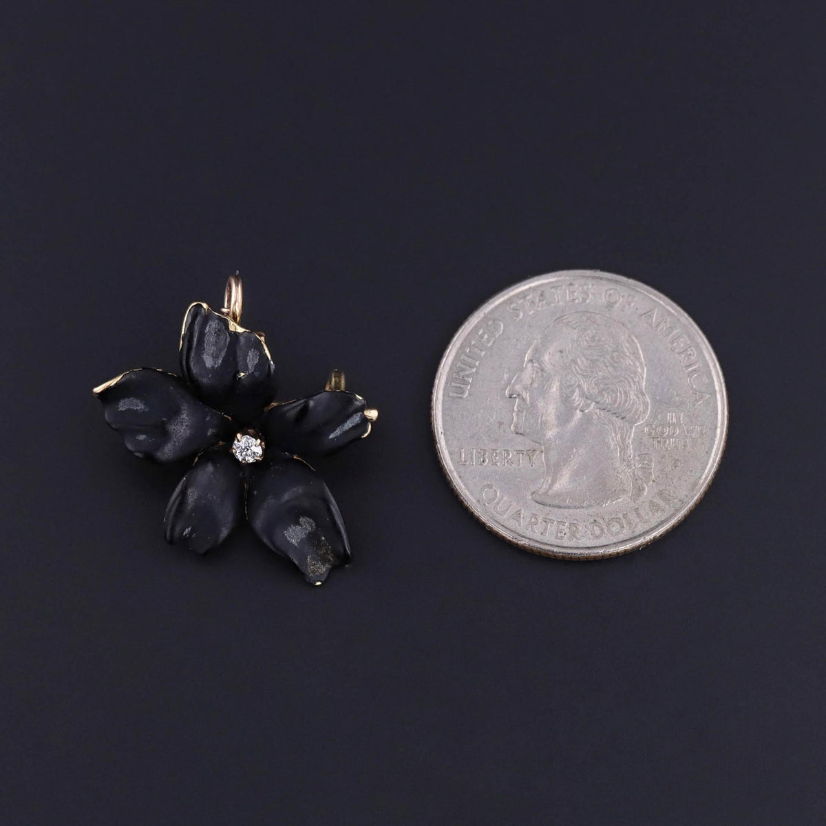 Antique Black Enamel Violet Pendant Brooch of 14k Gold - Trademark Antiques