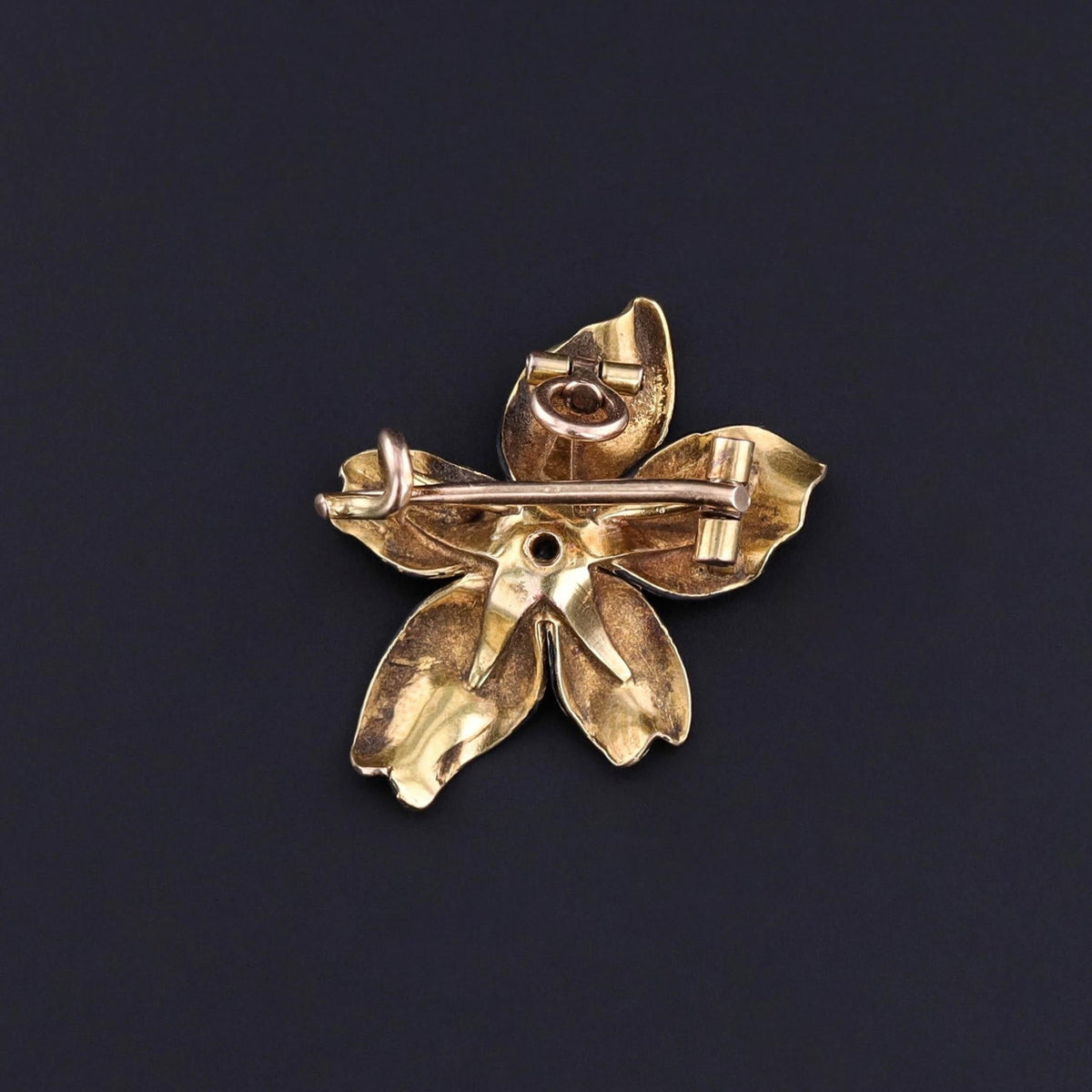 Antique Black Enamel Violet Pendant Brooch of 14k Gold - Trademark Antiques