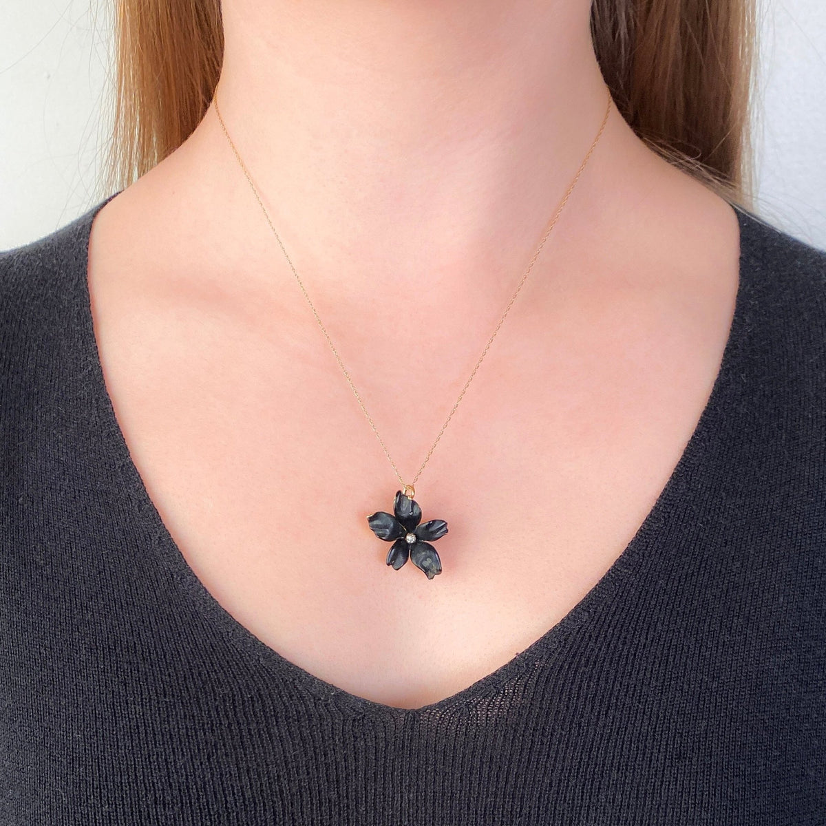 Antique Black Enamel Violet Pendant Brooch of 14k Gold - Trademark Antiques