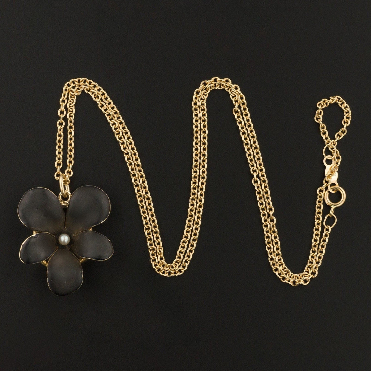 Antique Black Enamel Violet Pendant of 14k Gold - Trademark Antiques
