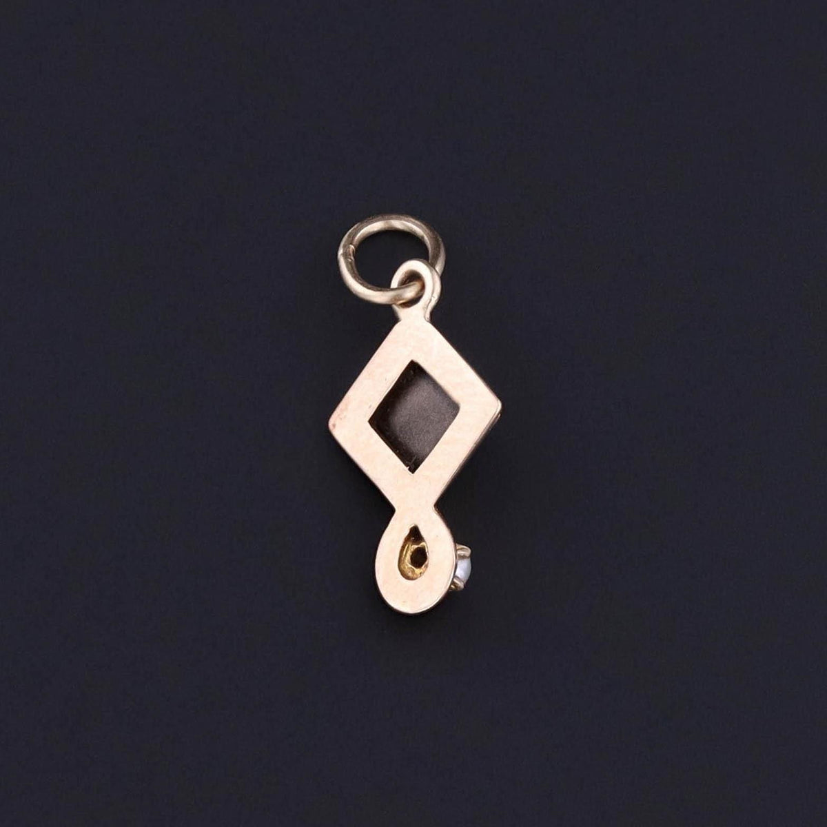 Antique Black Opal &amp; Pearl Charm of 14k Gold - Trademark Antiques