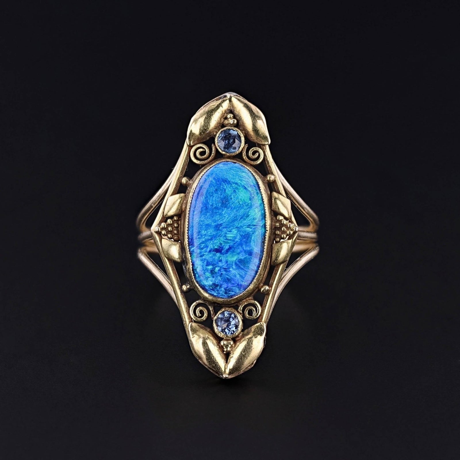 Antique Black Opal Ring of 14k and 18k Gold - Trademark Antiques