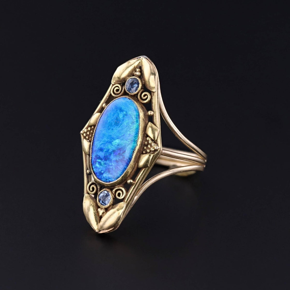 Antique Black Opal Ring of 14k and 18k Gold - Trademark Antiques