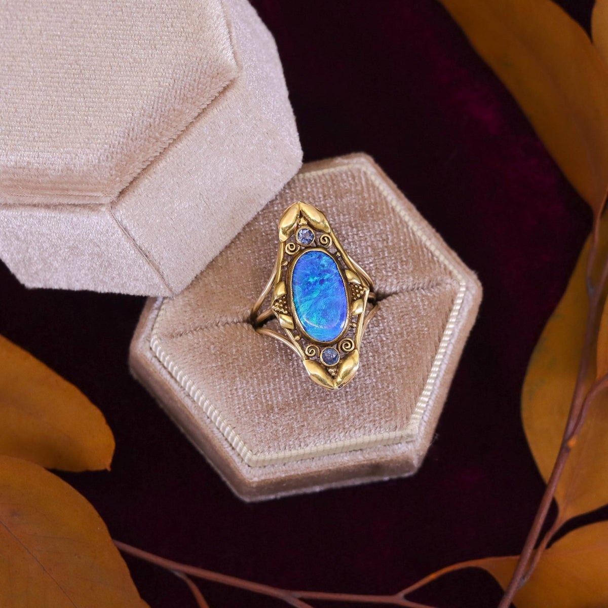 Antique Black Opal Ring of 14k and 18k Gold - Trademark Antiques