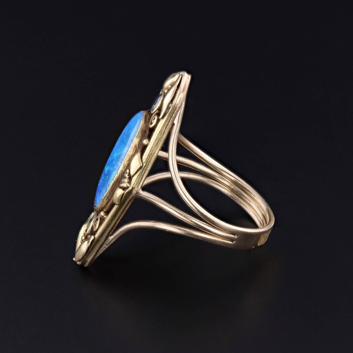 Antique Black Opal Ring of 14k and 18k Gold - Trademark Antiques