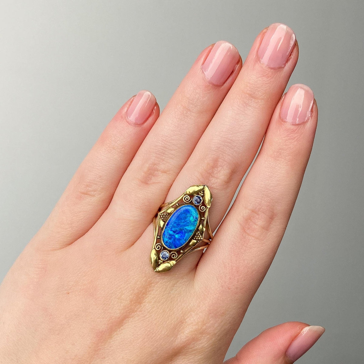 Antique Black Opal Ring of 14k and 18k Gold - Trademark Antiques