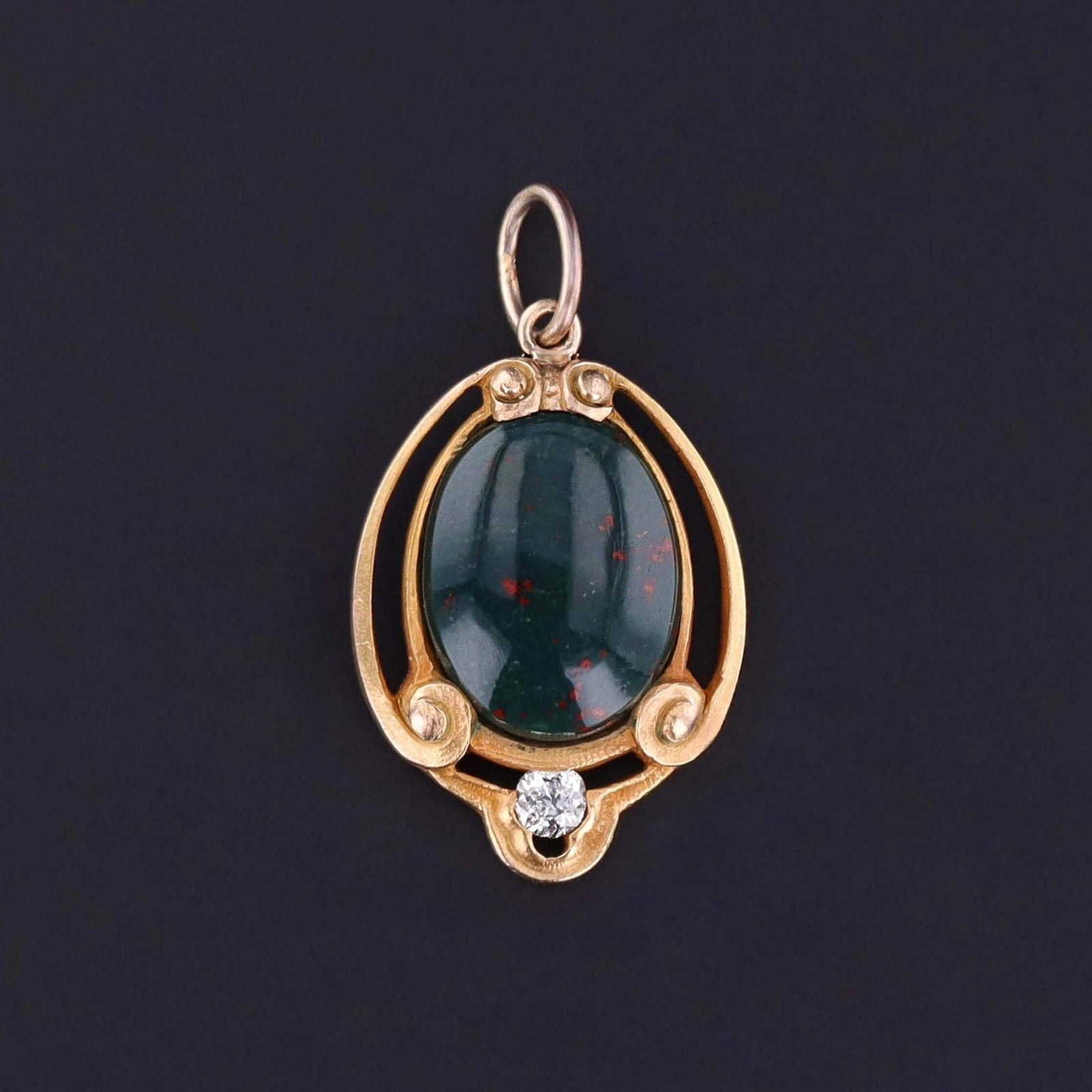 Antique Bloodstone and Diamond Charm of 14k Gold - Trademark Antiques