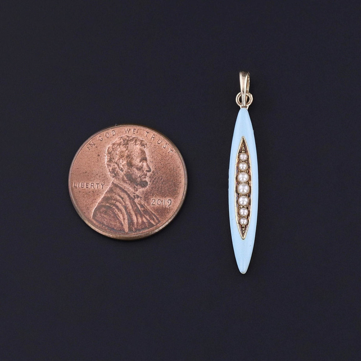 Antique Blue Enamel and Pearl Pendant of 14k Gold - Trademark Antiques