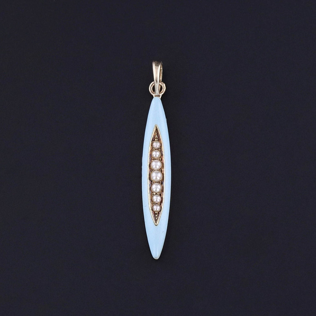 Antique Blue Enamel and Pearl Pendant of 14k Gold - Trademark Antiques