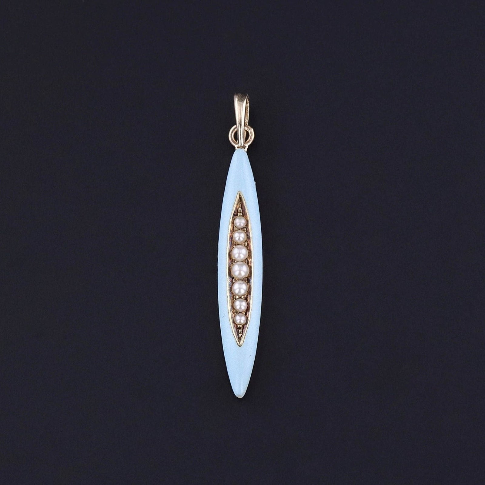 Antique Blue Enamel and Pearl Pendant of 14k Gold - Trademark Antiques