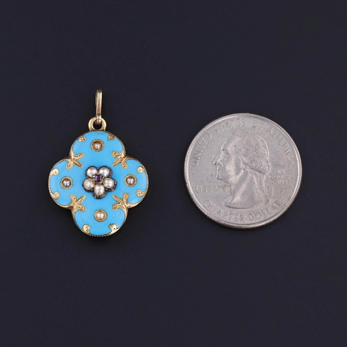 Antique Blue Enamel Locket Pendant of 18k Gold - Trademark Antiques