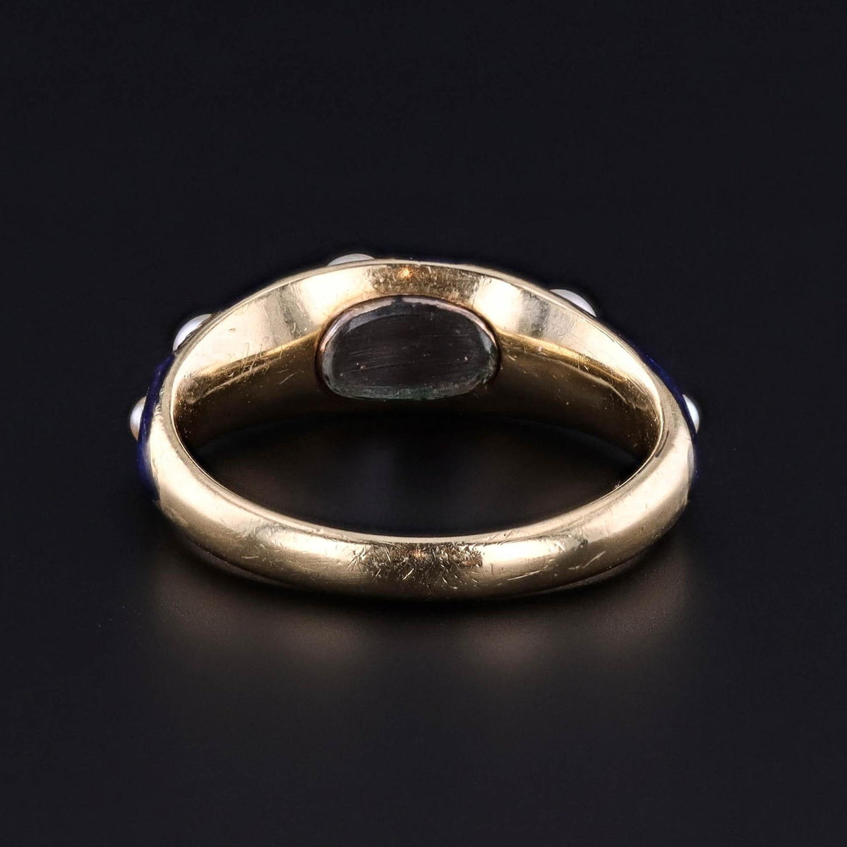 Antique Blue Enamel &amp; Pearl Locket Ring of 18k Gold - Trademark Antiques