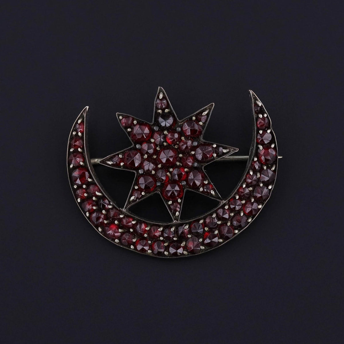 Antique Bohemian Garnet Crescent and Star Brooch - Trademark Antiques