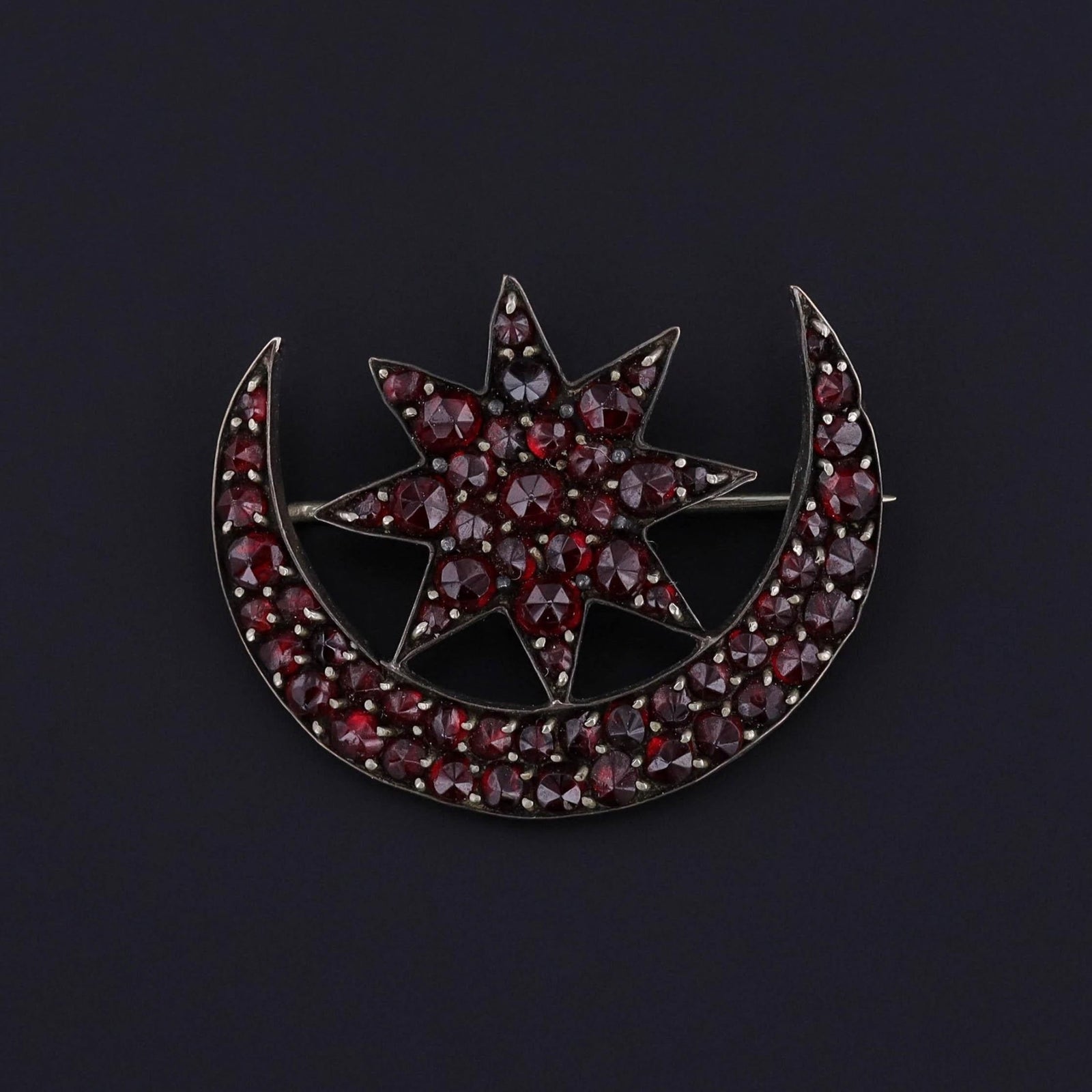 Antique Bohemian Garnet Crescent and Star Brooch - Trademark Antiques