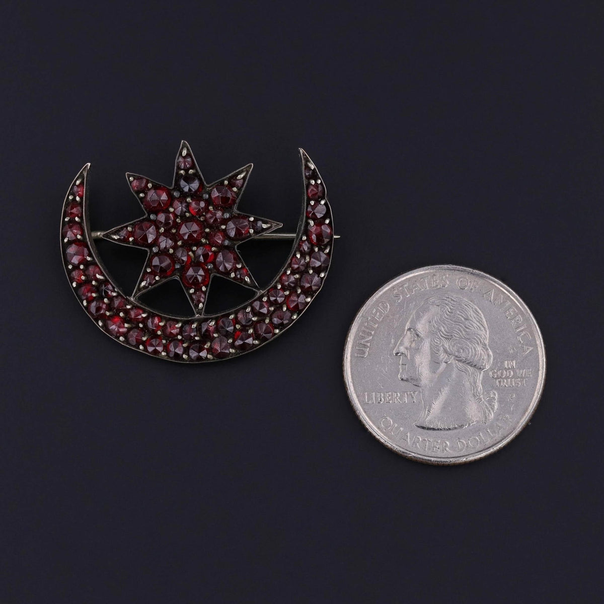 Antique Bohemian Garnet Crescent and Star Brooch - Trademark Antiques