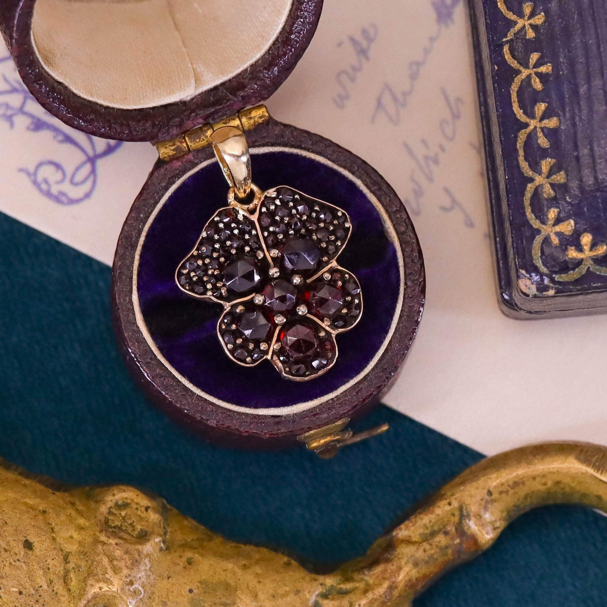 Antique Bohemian Garnet Pansy Pendant - Trademark Antiques