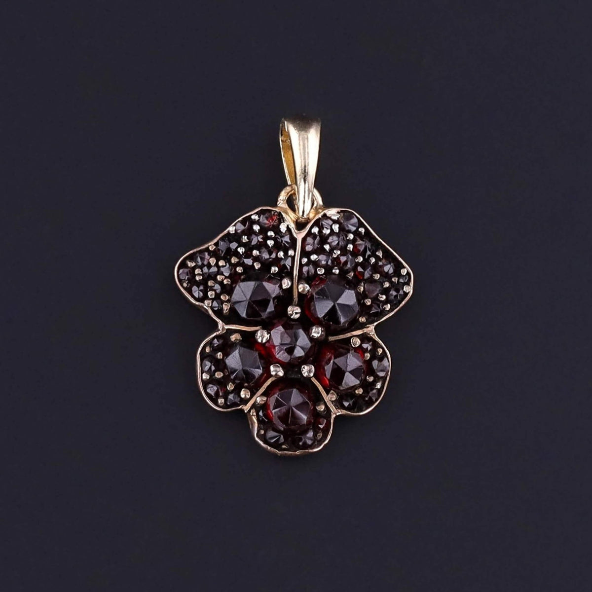 Antique Bohemian Garnet Pansy Pendant - Trademark Antiques