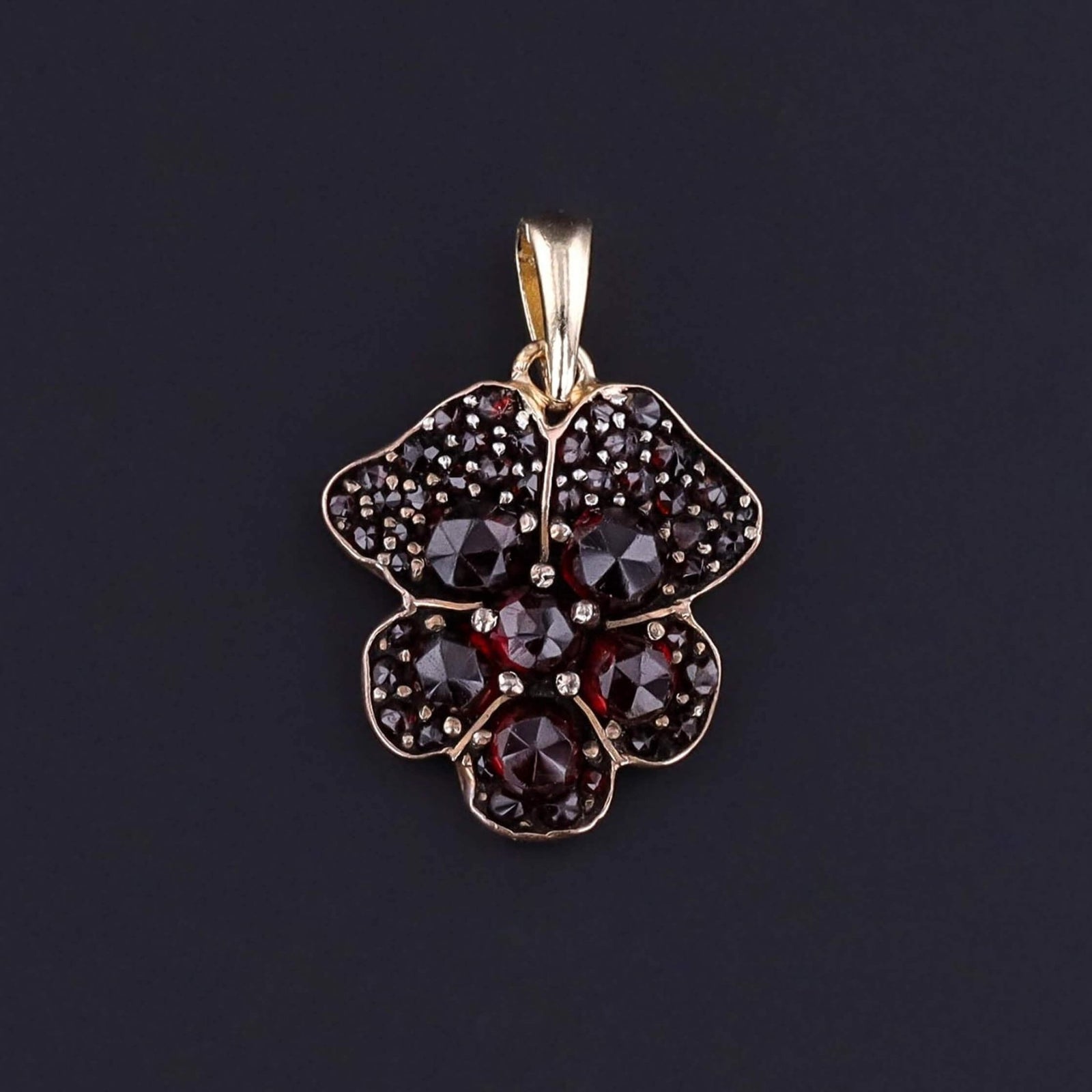Antique Bohemian Garnet Pansy Pendant - Trademark Antiques