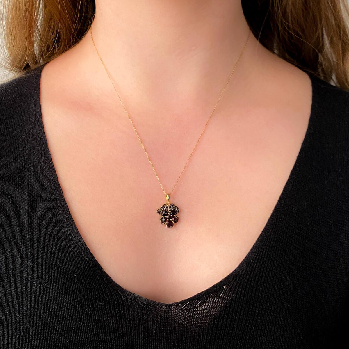 Antique Bohemian Garnet Pansy Pendant - Trademark Antiques