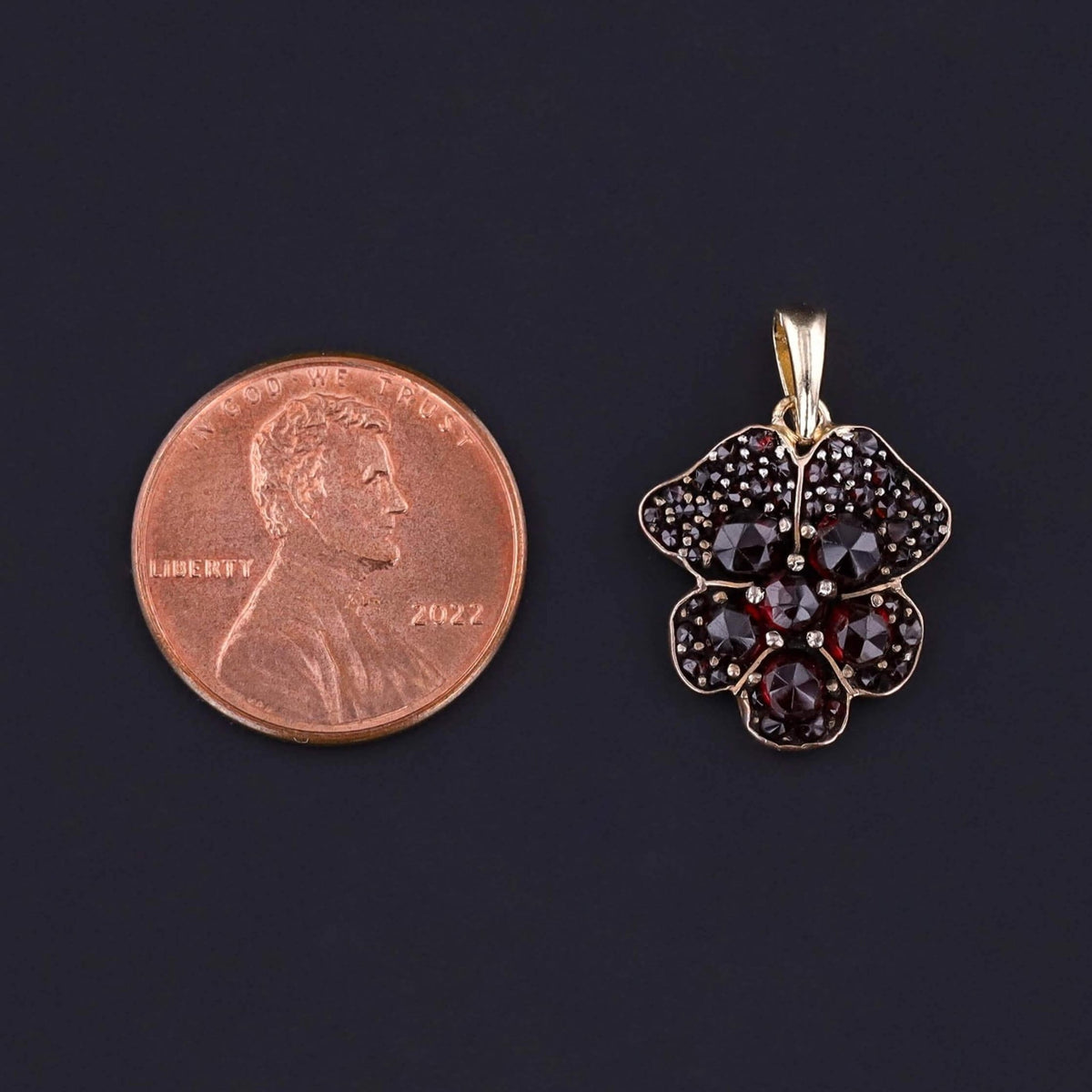 Antique Bohemian Garnet Pansy Pendant - Trademark Antiques