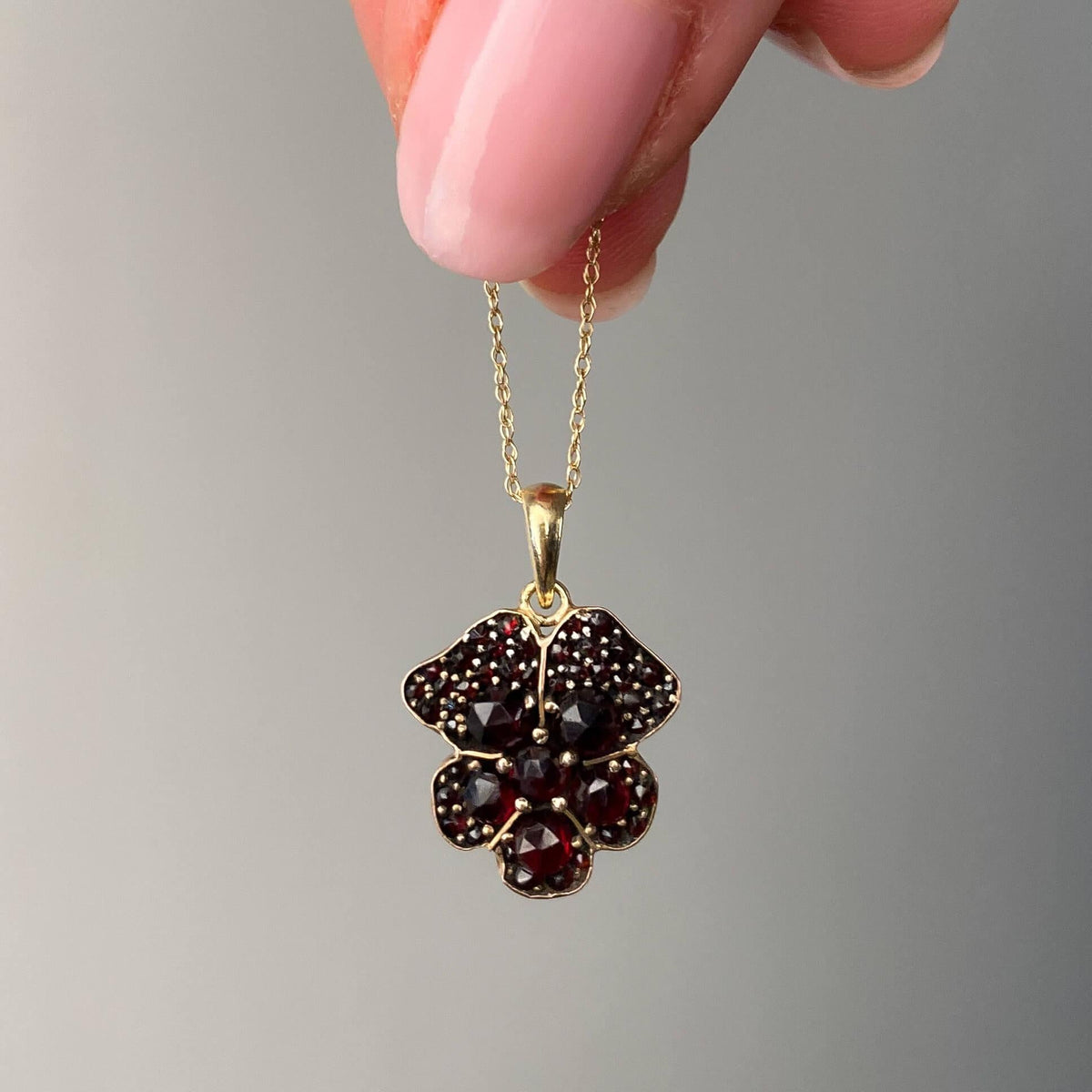 Antique Bohemian Garnet Pansy Pendant - Trademark Antiques