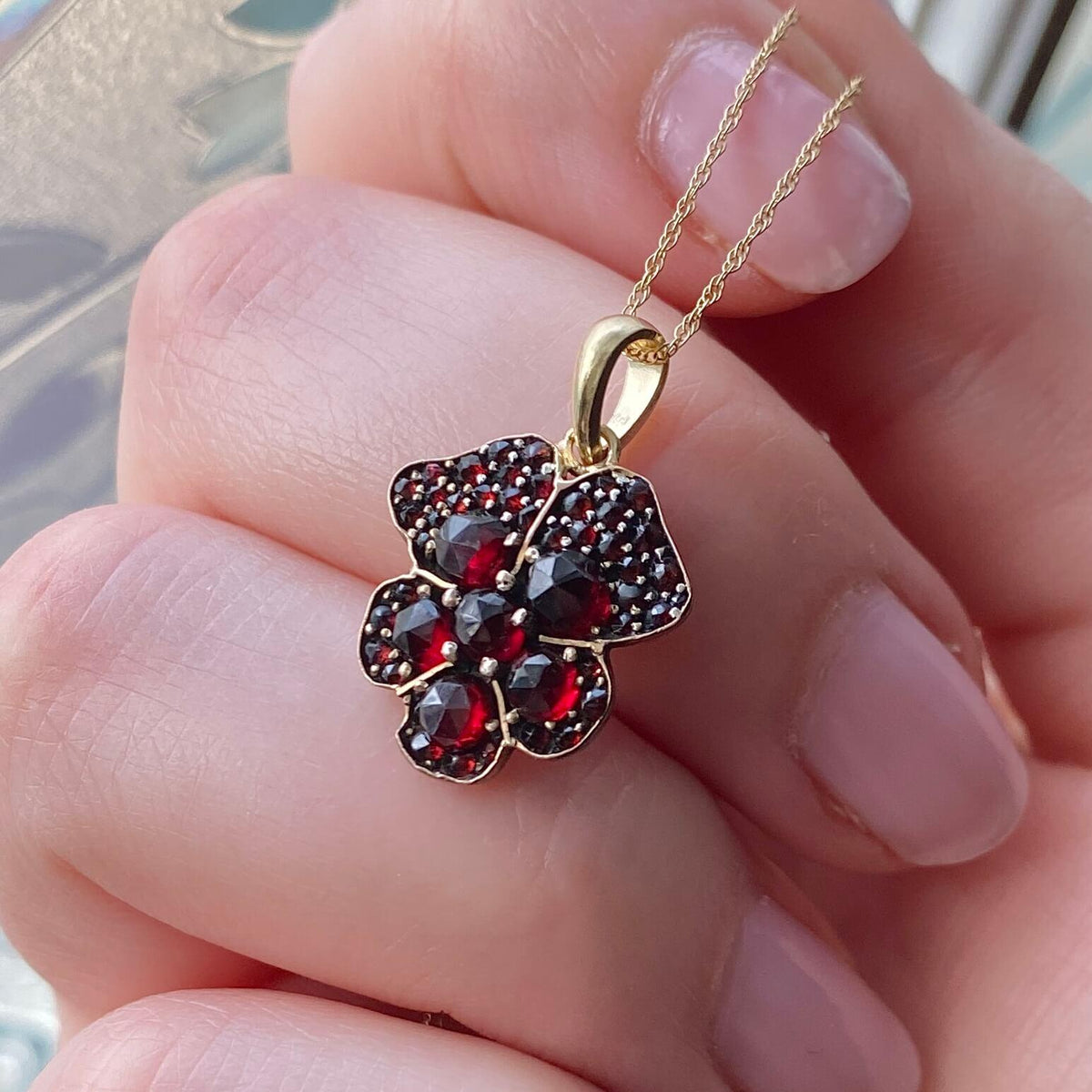 Antique Bohemian Garnet Pansy Pendant - Trademark Antiques