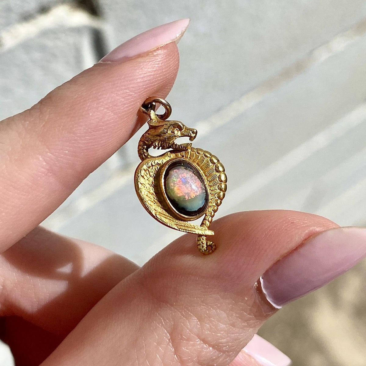 Antique Boulder Opal Dragon Charm of 14k Gold - Trademark Antiques
