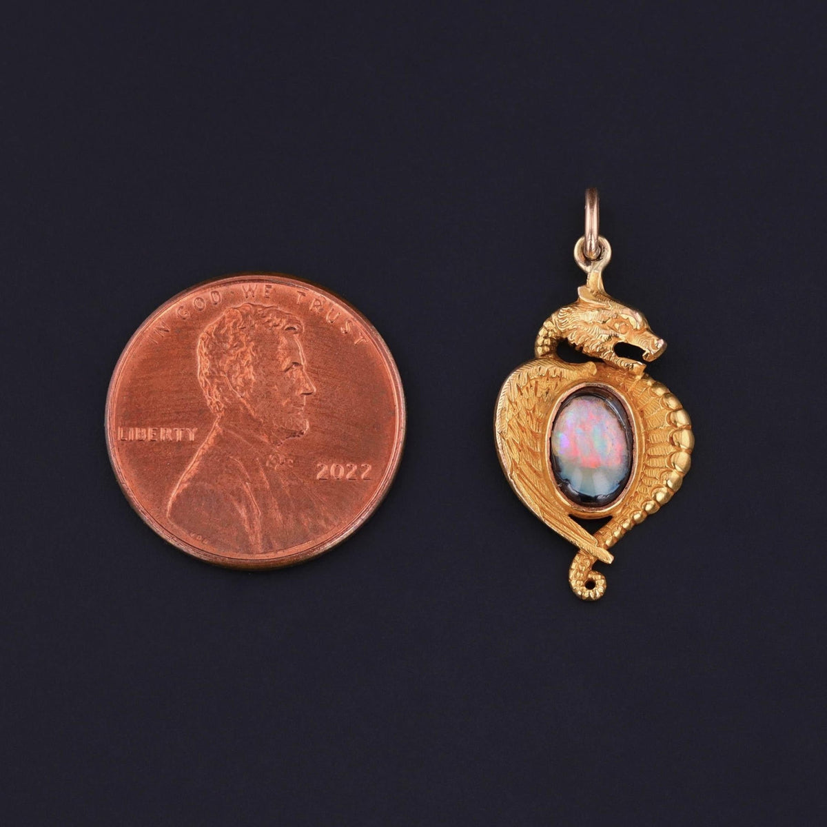 Antique Boulder Opal Dragon Charm of 14k Gold - Trademark Antiques